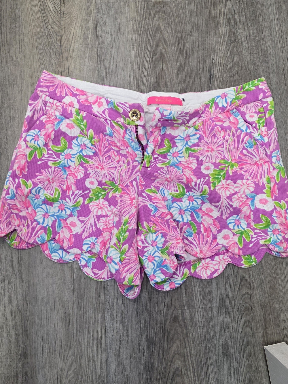 Lilly Pulitzer Pink Multi Floral Scallop-Hem High-Waist Shorts